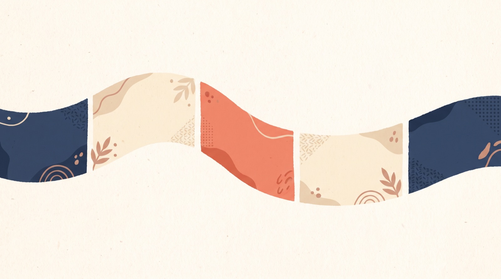 Flat illustration of a long ribbon divided into several shorter segments, each segment a slightly different shade.