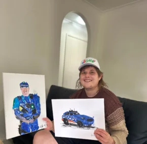 Boy with disability draw a car